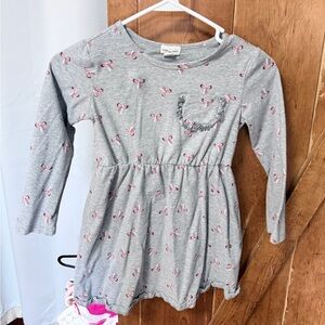 Children's Gray Long-Sleeve Bow Print Dress